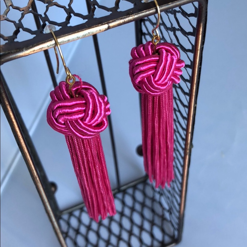 Pink Knot Tassel Earrings